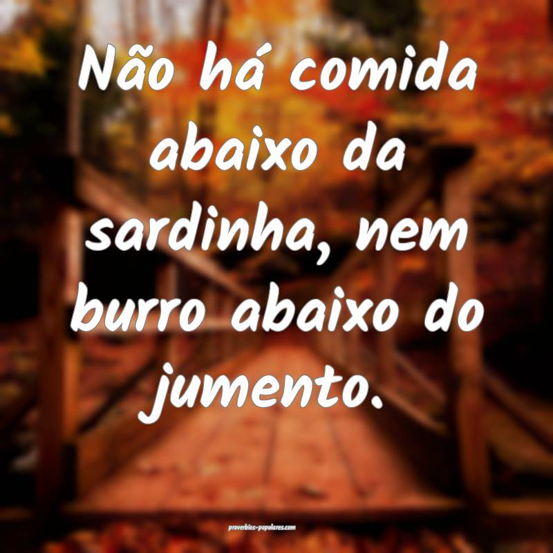Não há comida abaixo da sardinha, nem burro abaixo do jumento.
...