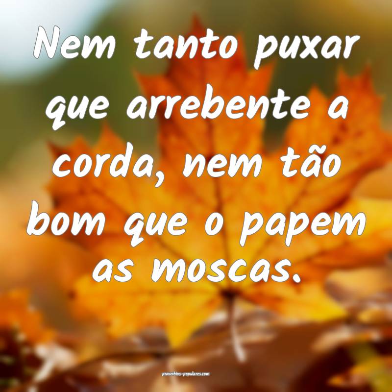 Nem tanto puxar que arrebente a corda, nem tão bom que o papem as mos...