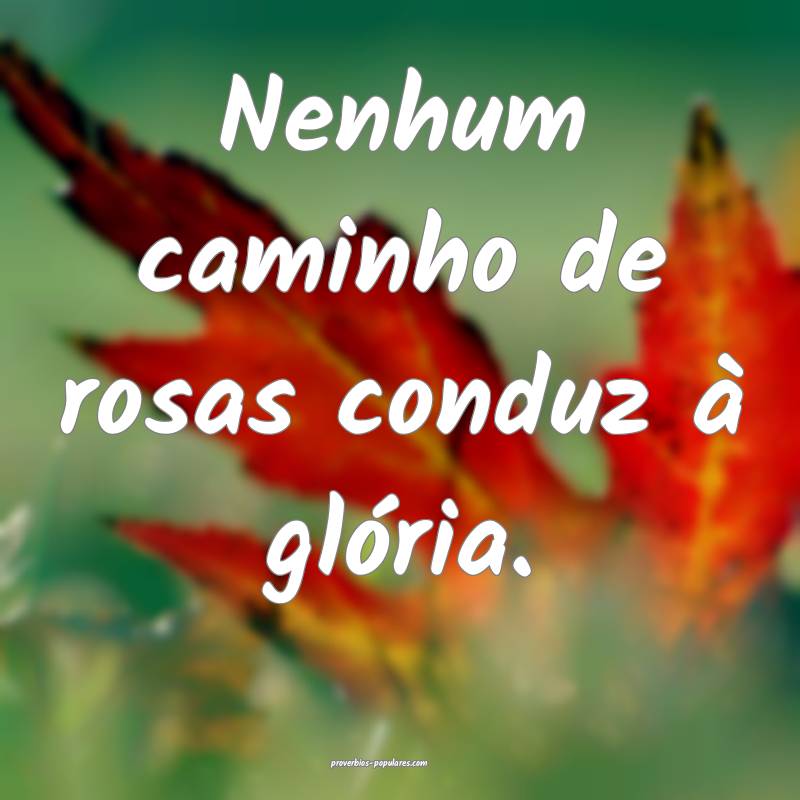 Nenhum caminho de rosas conduz à glória.
 ...