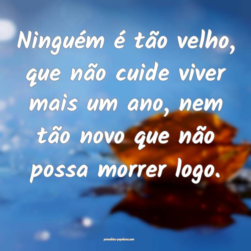 Ninguém é tão velho, que não cuide viver mais um ano, nem tão nov...
