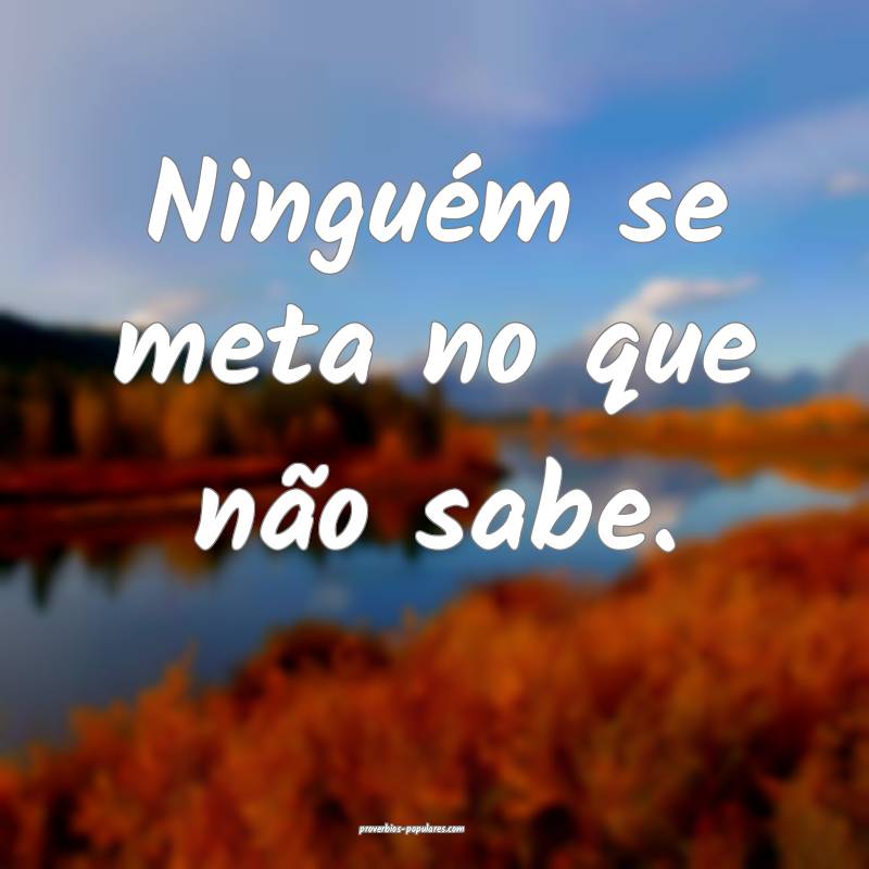 Ninguém se meta no que não sabe.
 ...