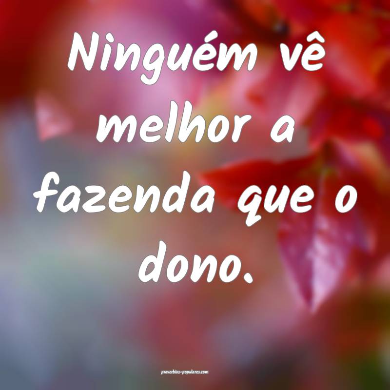 Ninguém vê melhor a fazenda que o dono.
...