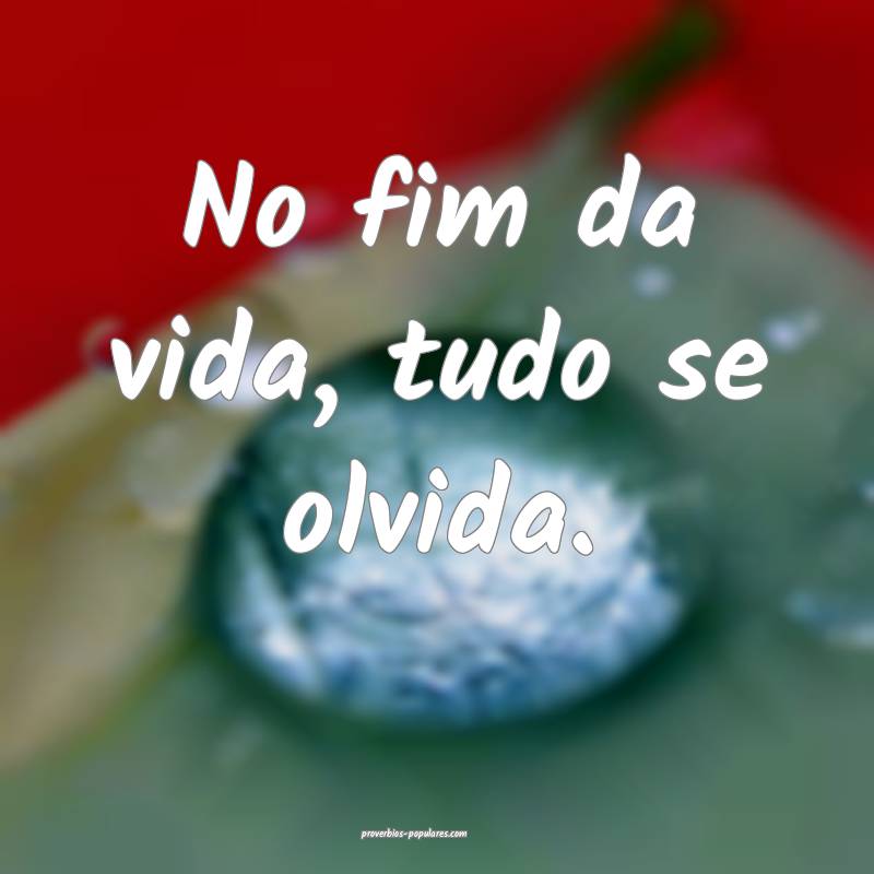 No fim da vida, tudo se olvida.
...