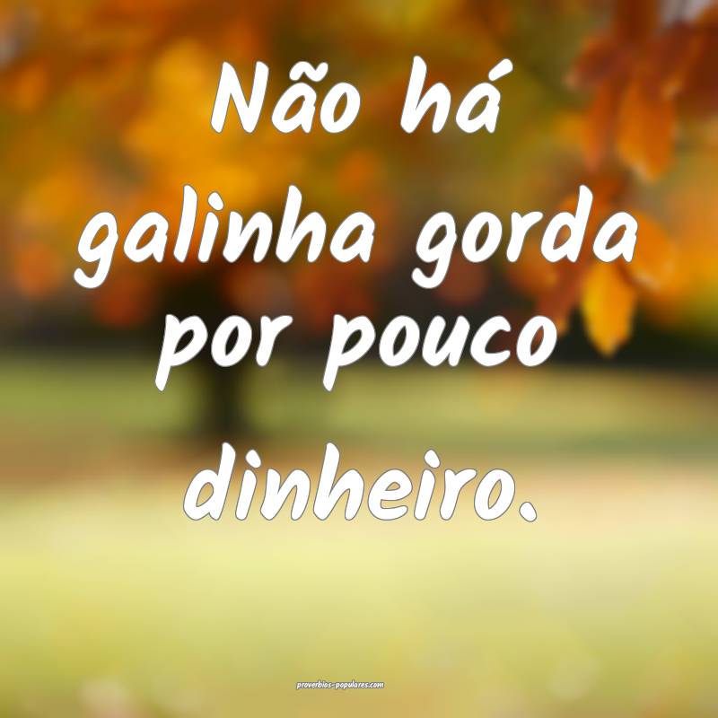 Não há galinha gorda por pouco dinheiro.
...