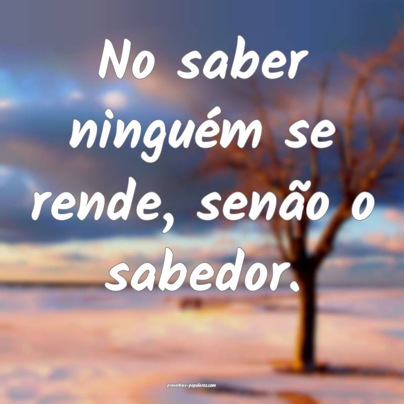 No saber ninguém se rende, senão o sabedor.
...