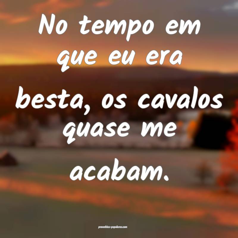 No tempo em que eu era besta, os cavalos quase me acabam.
...