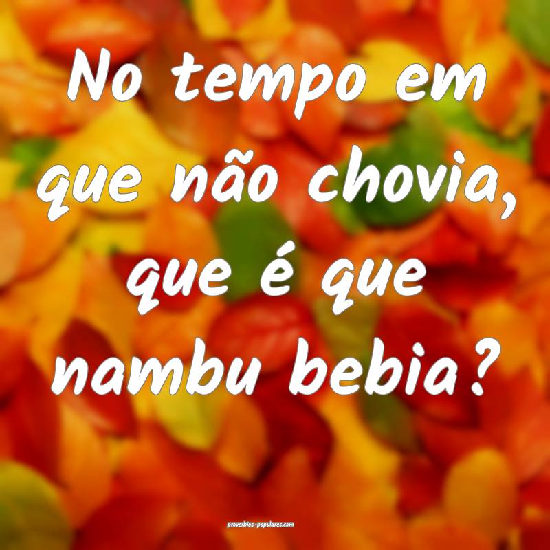 No tempo em que não chovia, que é que nambu bebi ...