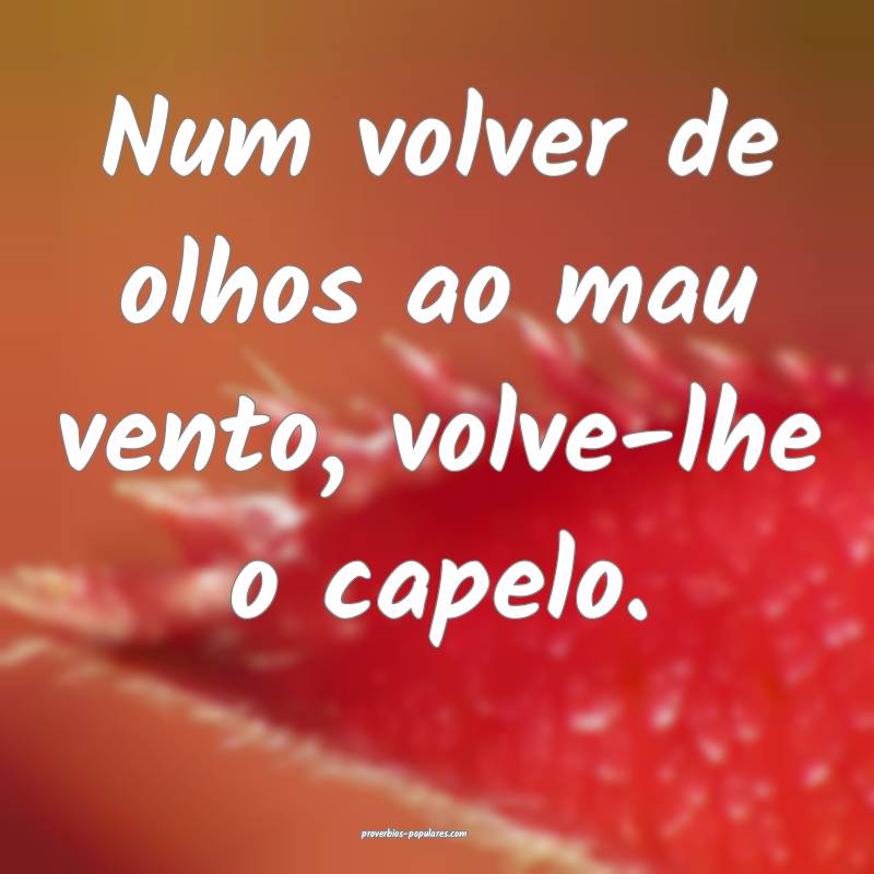 Num volver de olhos ao mau vento, volve-lhe o capelo.
...