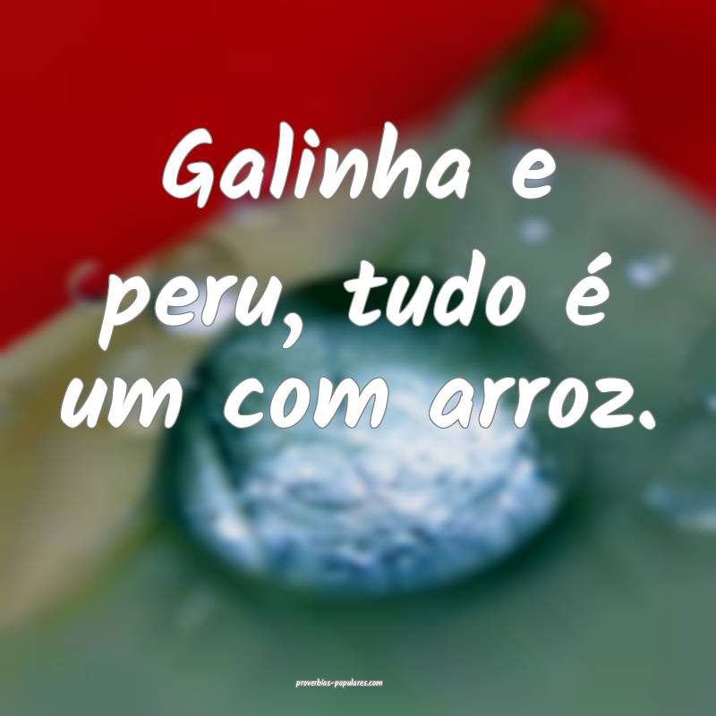 Galinha e peru, tudo é um com arroz.
...