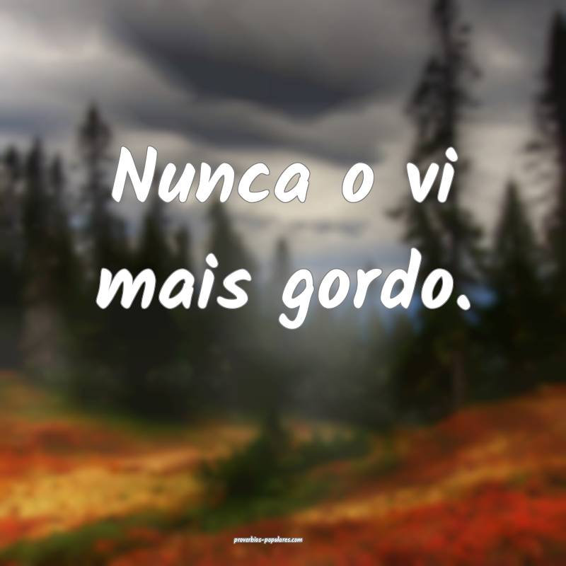 Nunca o vi mais gordo.
...