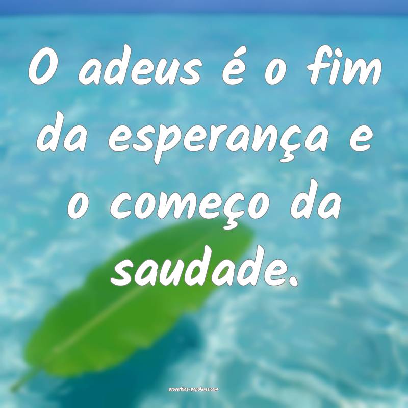 O adeus é o fim da esperança e o começo da saudade.
...