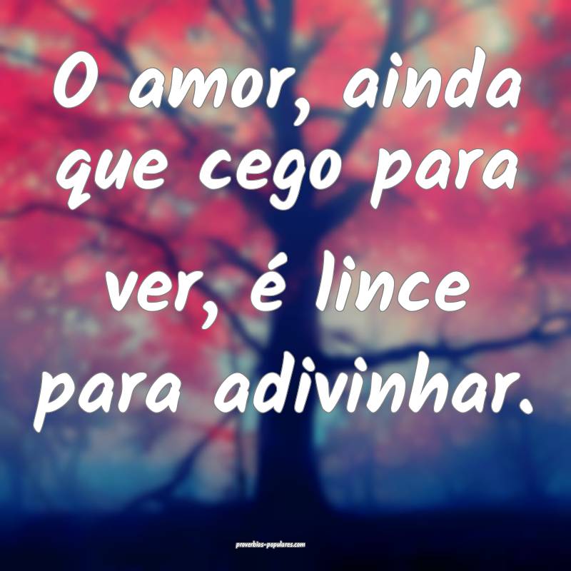 O amor, ainda que cego para ver, é lince para adivinhar.
...