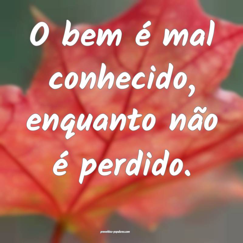 O bem é mal conhecido, enquanto não é perdido.
...