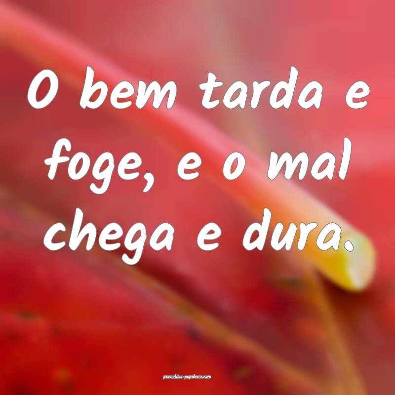 O bem tarda e foge, e o mal chega e dura.
...