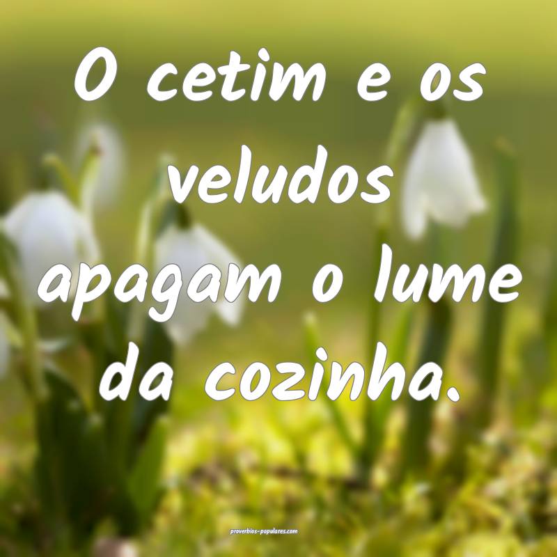 O cetim e os veludos apagam o lume da cozinha.
...