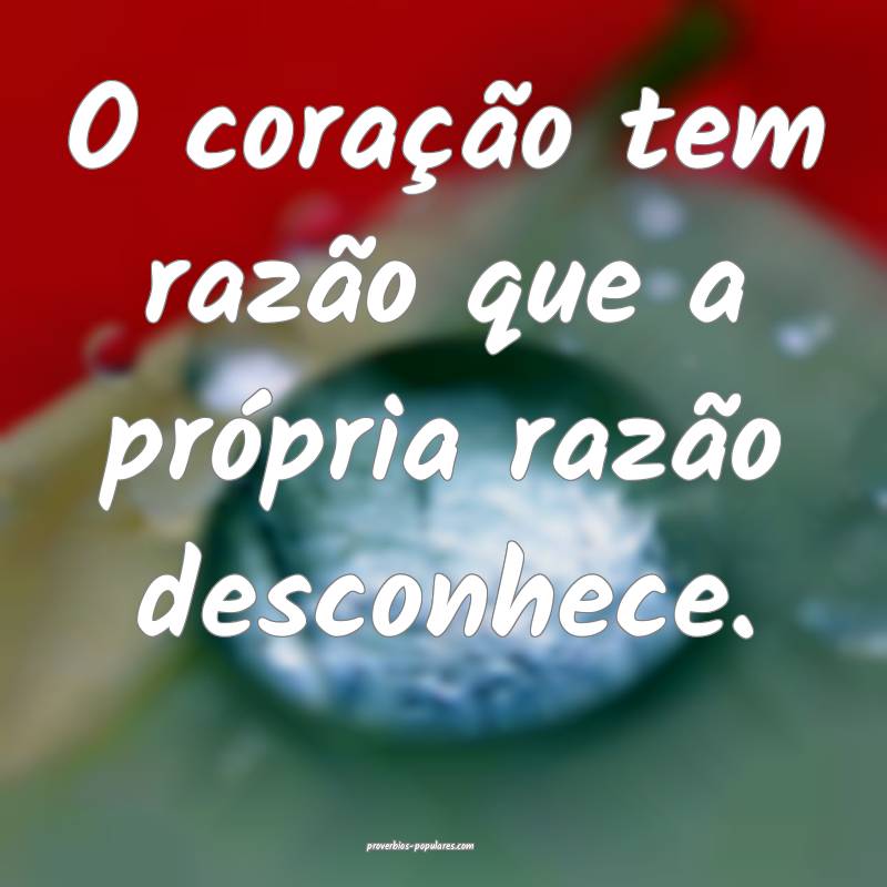 O coração tem razão que a própria razão desconhece.
...