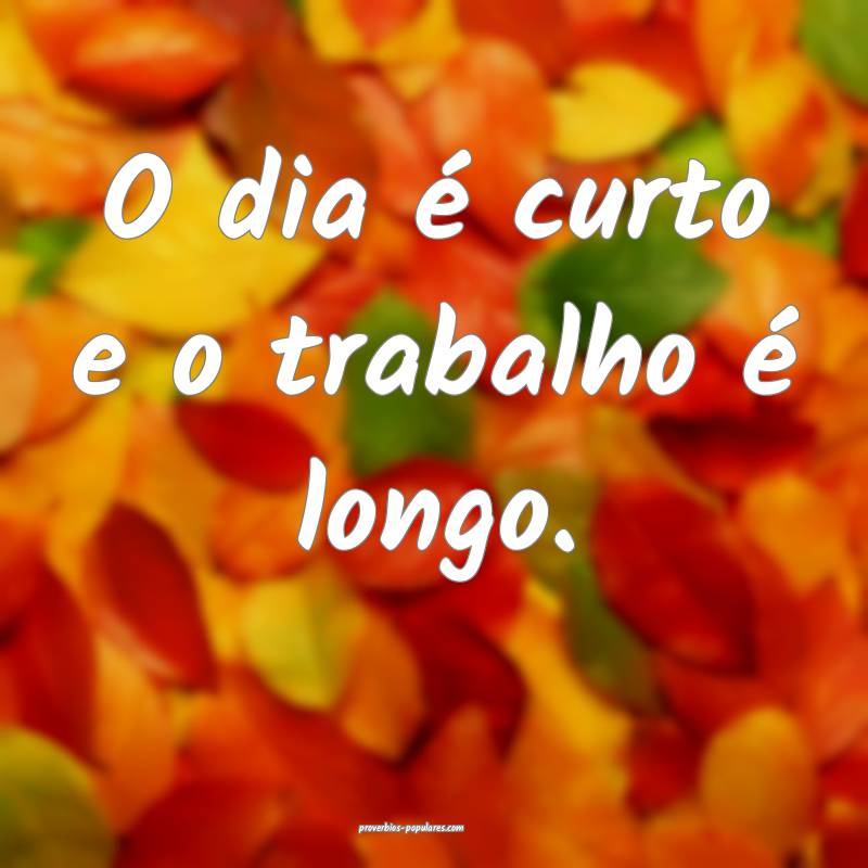 O dia é curto e o trabalho é longo.
...