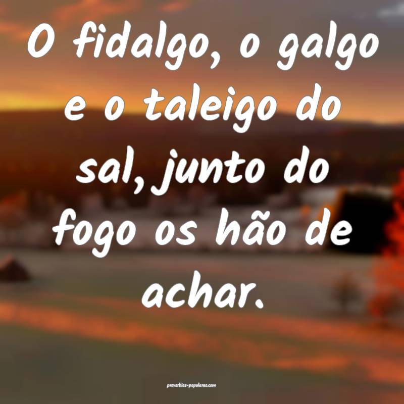 O fidalgo, o galgo e o taleigo do sal, junto do fogo os hão de achar....