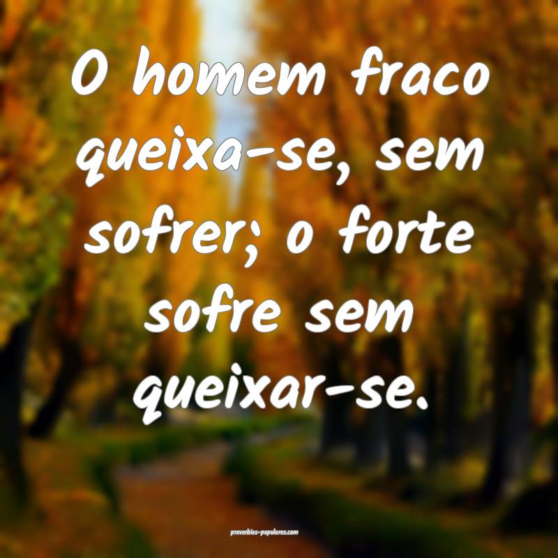 O homem fraco queixa-se, sem sofrer; o forte sofre sem queixar-se.
...