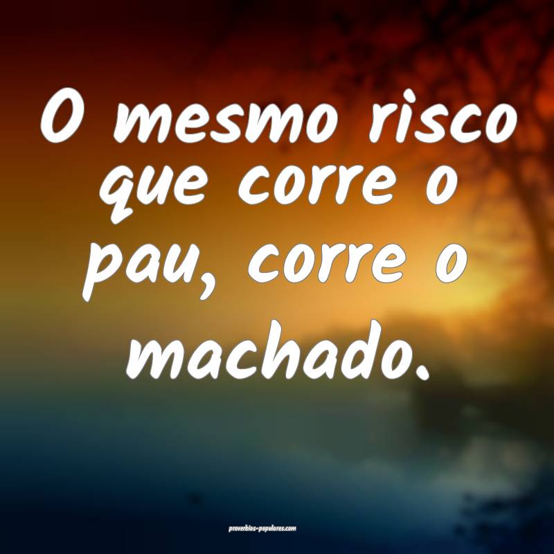 O mesmo risco que corre o pau, corre o machado.
 ...