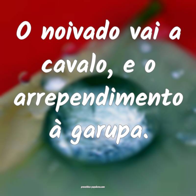 O noivado vai a cavalo, e o arrependimento à garupa.
...