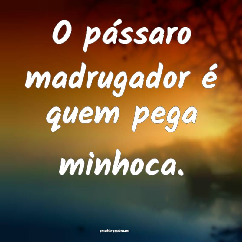 O pássaro madrugador é quem pega minhoca.
...