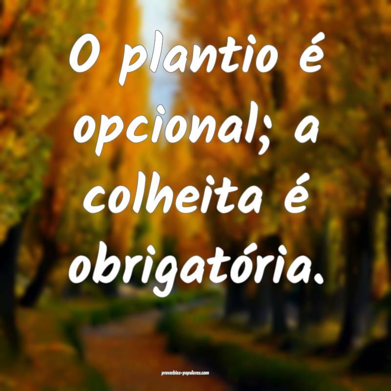 O plantio é opcional; a colheita é obrigatória. ...