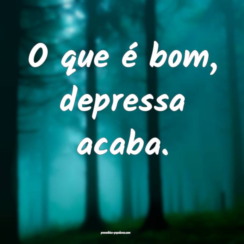 O que é bom, depressa acaba.
 ...