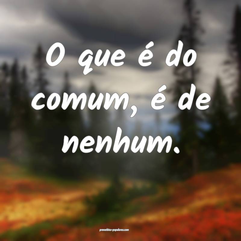 O que é do comum, é de nenhum.
 ...