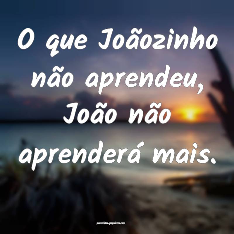 O que Joãozinho não aprendeu, João não aprenderá mais.
...