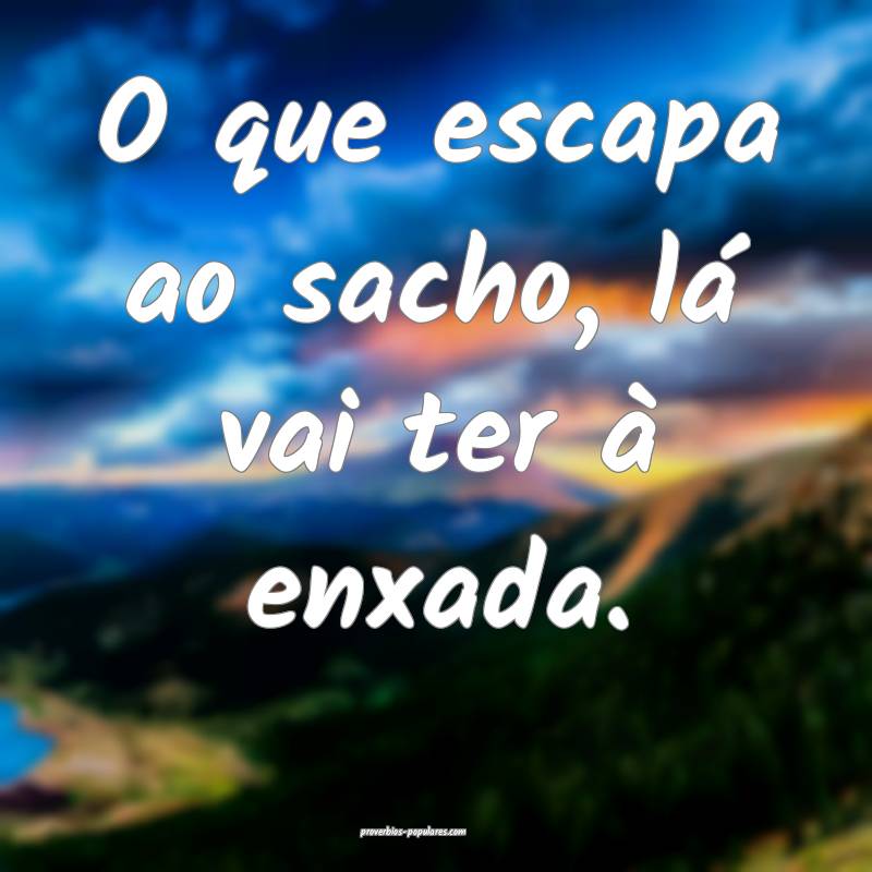 O que escapa ao sacho, lá vai ter à enxada.
 ...
