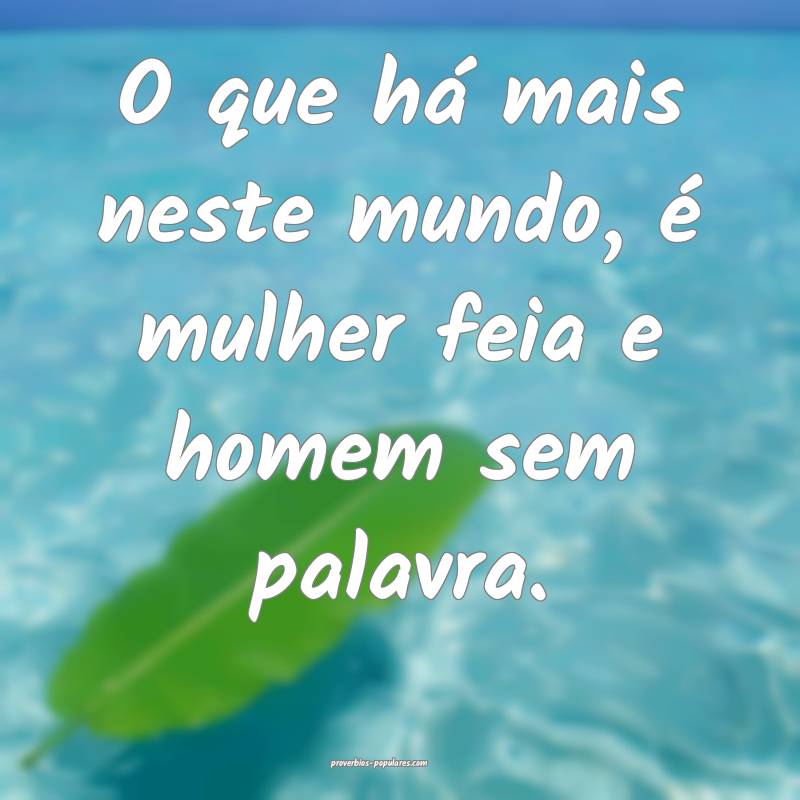 O que há mais neste mundo, é mulher feia e homem sem palavra.
...