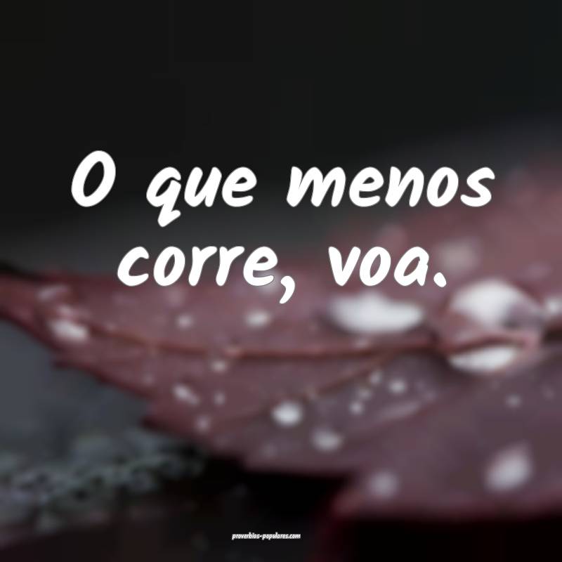 O que menos corre, voa.
 ...