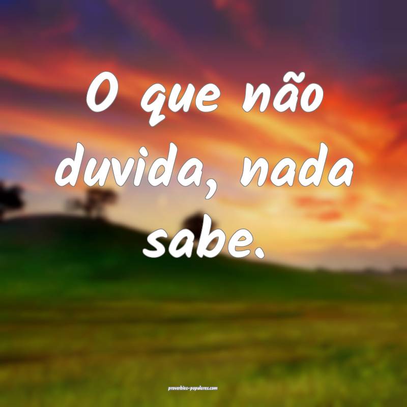 O que não duvida, nada sabe.
 ...