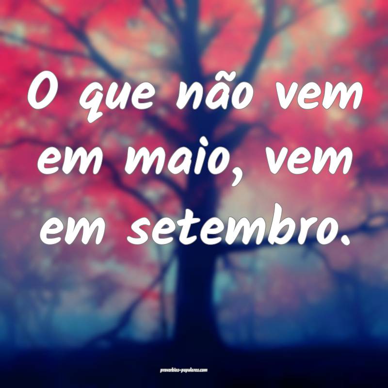 O que não vem em maio, vem em setembro.
 ...