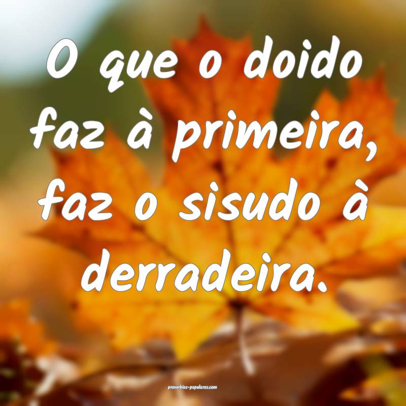 O que o doido faz à primeira, faz o sisudo à der ...