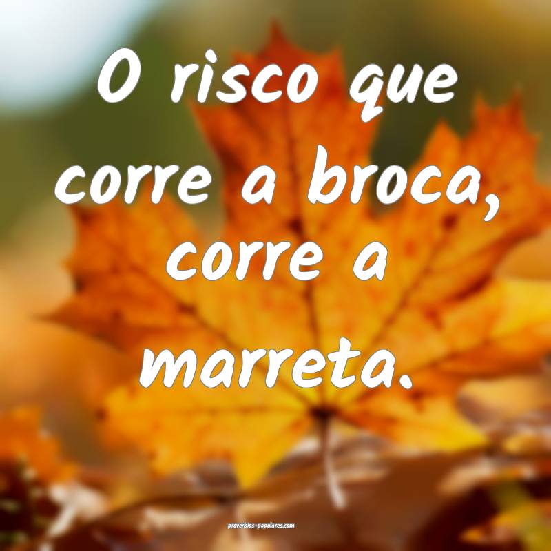 O risco que corre a broca, corre a marreta.
...