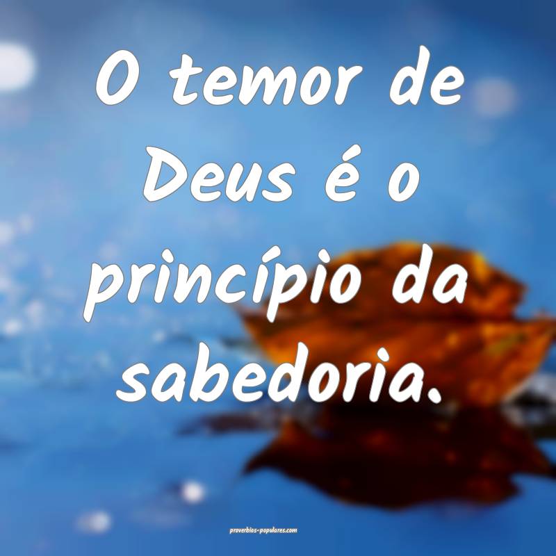 O temor de Deus é o princípio da sabedoria.
...