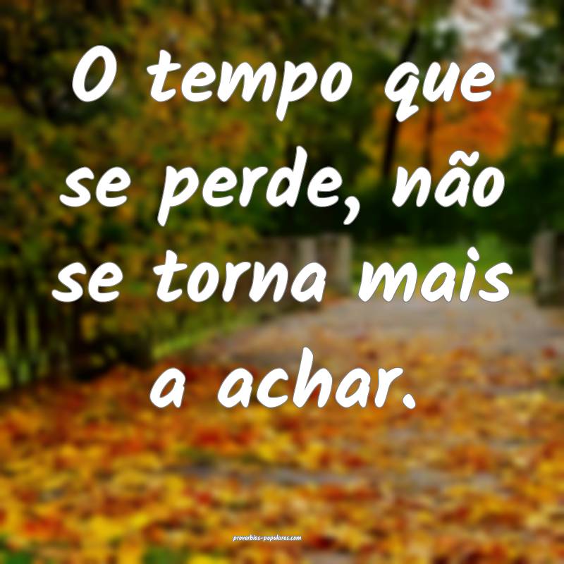 O tempo que se perde, não se torna mais a achar.
...