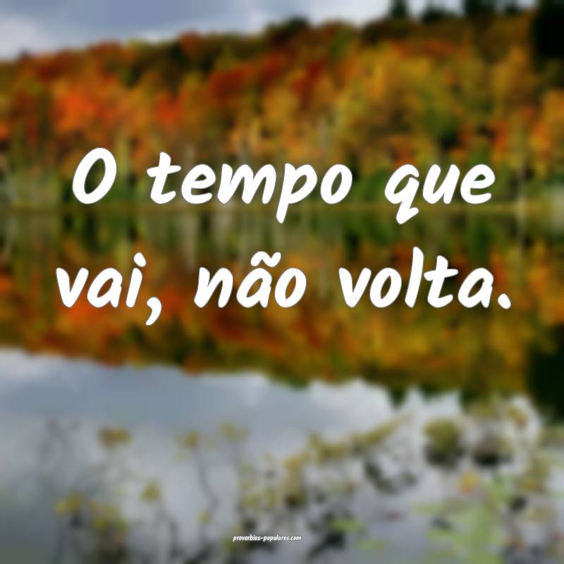 O tempo que vai, não volta.
...