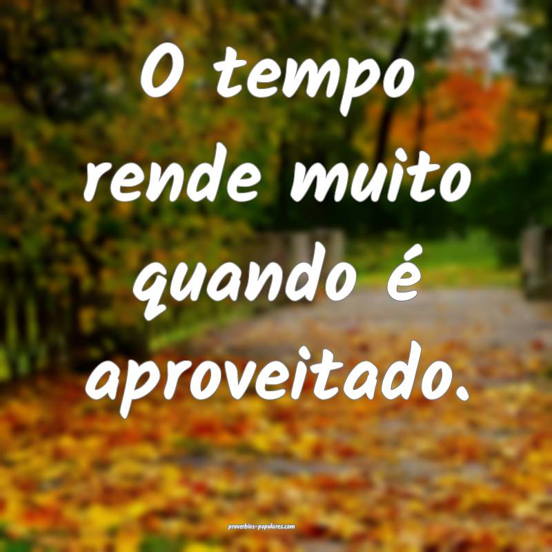 O tempo rende muito quando é aproveitado.
...