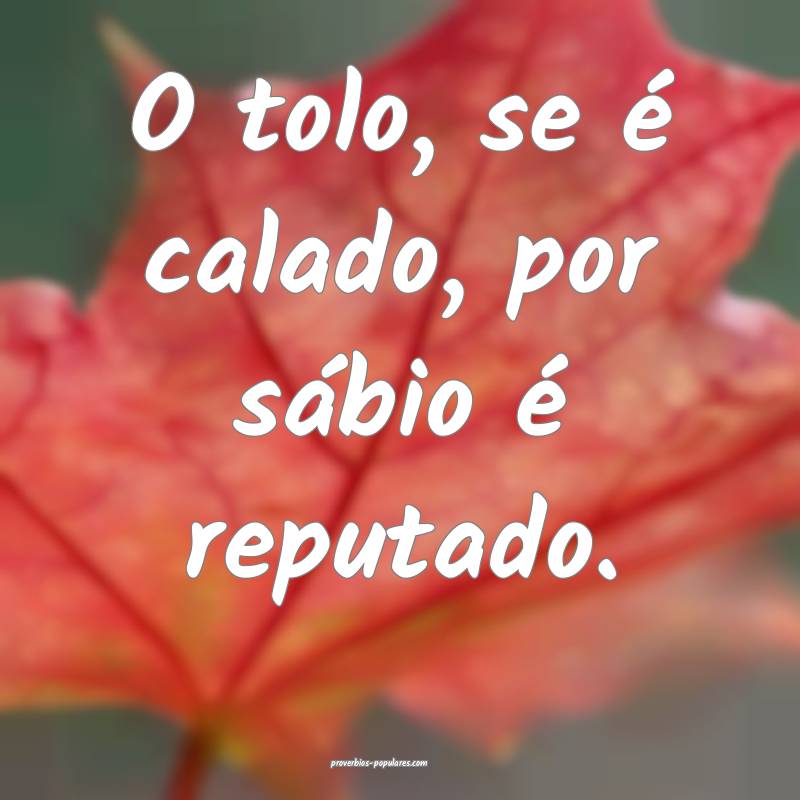 O tolo, se é calado, por sábio é reputado.
...