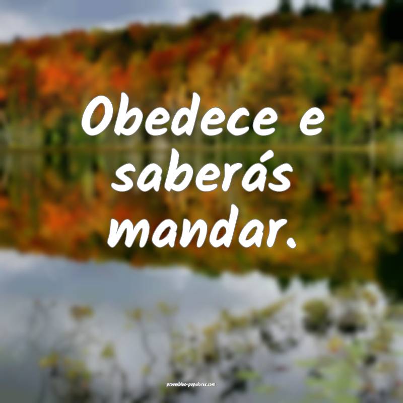 Obedece e saberás mandar.
...