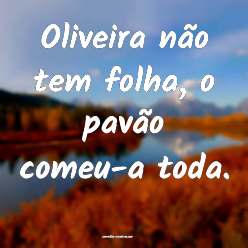 Oliveira não tem folha, o pavão comeu-a toda.
...