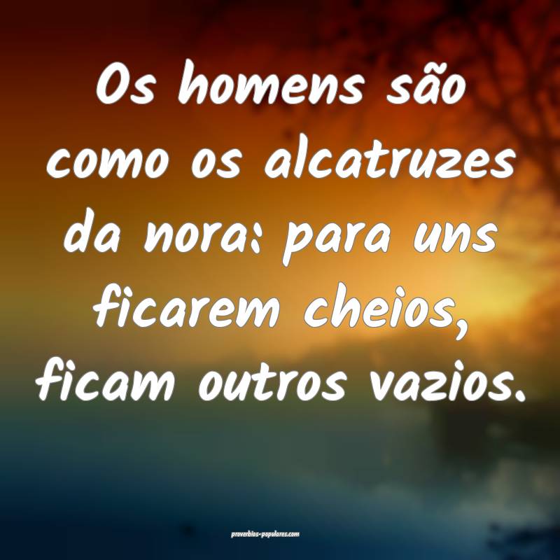 Os homens são como os alcatruzes da nora: para uns ficarem cheios, fi...