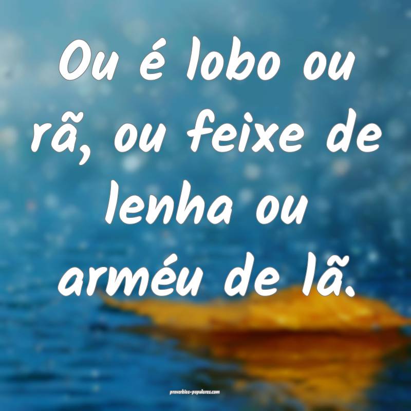 Ou é lobo ou rã, ou feixe de lenha ou arméu de lã.
...