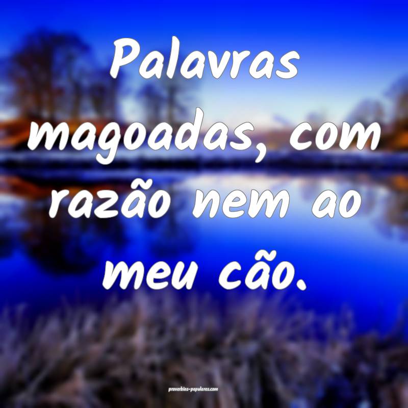 Palavras magoadas, com razão nem ao meu cão.
 ...