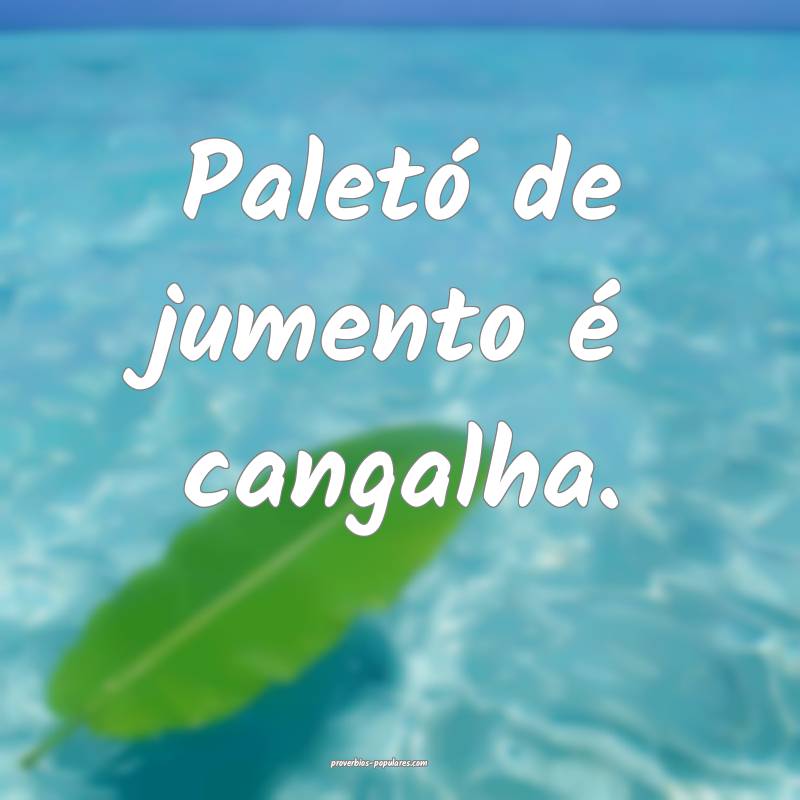 Paletó de jumento é cangalha.
...