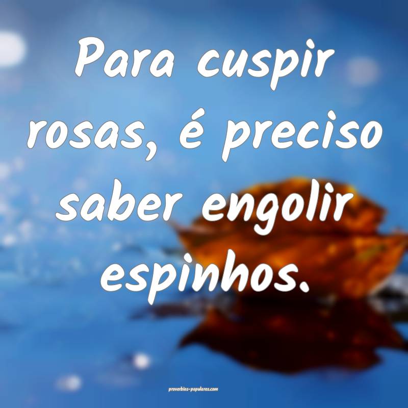 Para cuspir rosas, é preciso saber engolir espinhos.
...