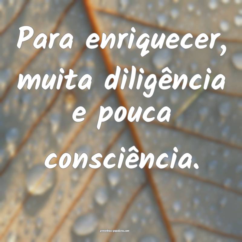 Para enriquecer, muita diligência e pouca consci ...